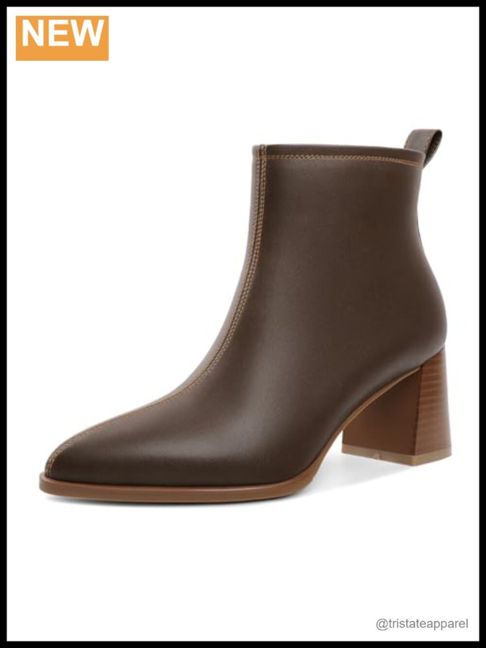 Chunky Block Heel Ankle Booties Pointed Toe Side Zipper Faux Leather Boots